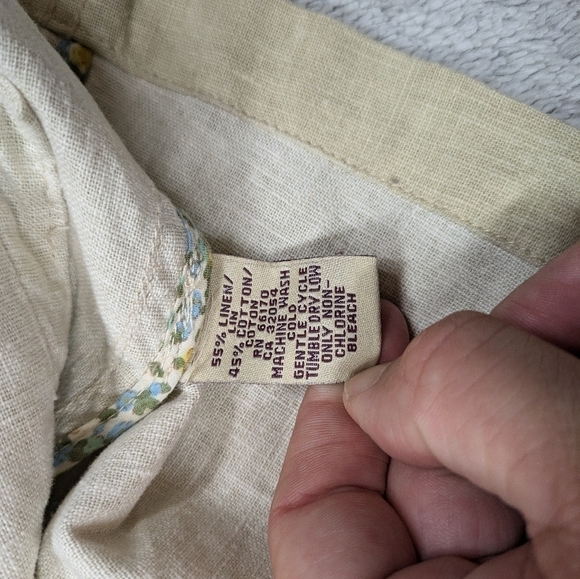 Free People Jacket Women's 8 Tan Linen Button Up Hood Embroidery Belted Y2K - Picture 6 of 7